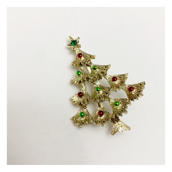 Gerry’s vintage decorated Christmas tree brooch pin gold with green red enamel - Picture 7 of 10